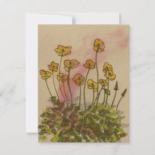 Gult Poppies Wildblommor Hälsning Card (Framsida)