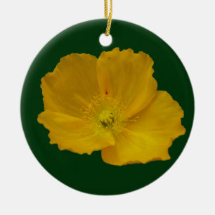 Gult Poppy Alaska Wildblomma Blommigt Julgransprydnad Keramik