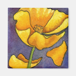"Gult Poppy" Blommigt Magnet
