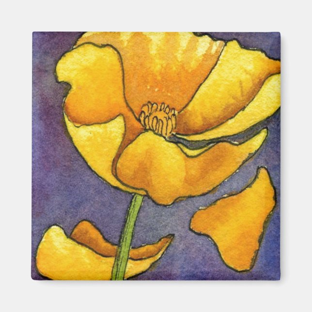 "Gult Poppy" Blommigt Magnet (Framsidan)