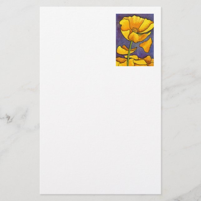 gult Poppy Blommigt Stationery Brevpapper (Framsida)