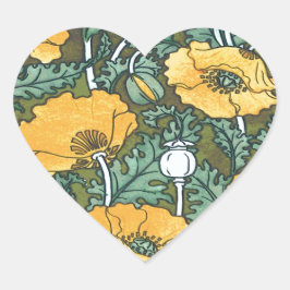 Gult Poppy Hjärtformat Klistermärke