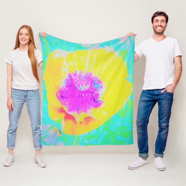 Gult Poppy med Shock rosa Center på Turcos Fleecefilt (På plats)