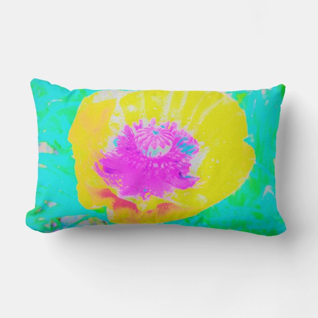 Gult Poppy med Shock rosa Center på Turcos Lumbarkudde (Framsida)