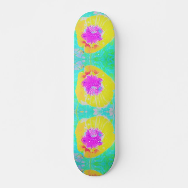 Gult Poppy med Shock rosa Center på Turcos Mini Skateboard Bräda 18,5 Cm (Framsida)