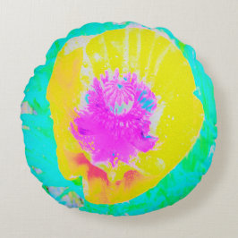 Gult Poppy med Shock rosa Center på Turcos Rund Kudde