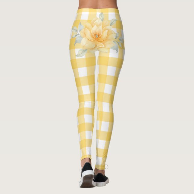 Gult Pput, blommor Butt Leggings (Baksida)