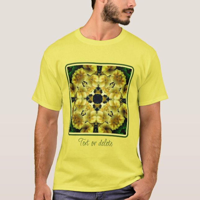 Gult Primrose Flower Abstrakt Art T Shirt (Framsida)