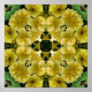 Gult Primrose Flower Kaleidoscope Art Poster