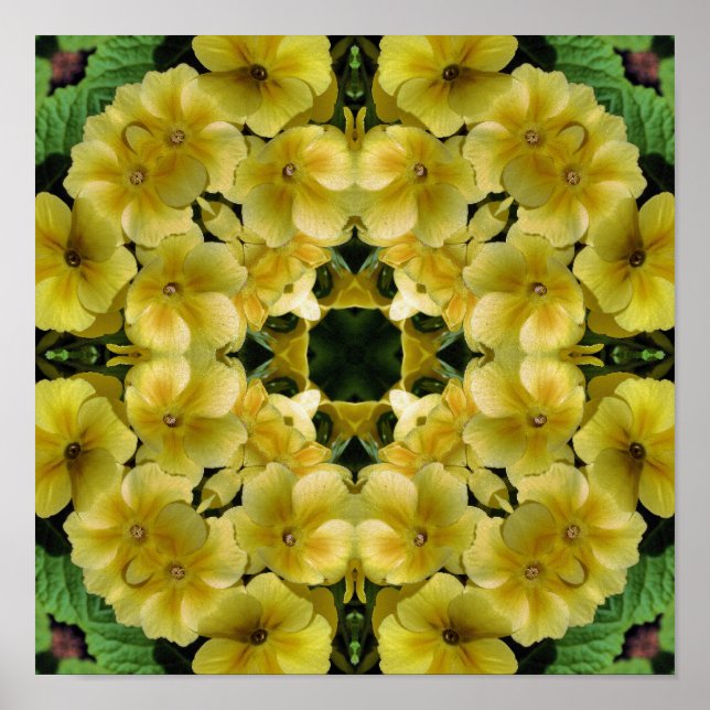 Gult Primrose Flower Kaleidoscope Art Poster (Framsidan)