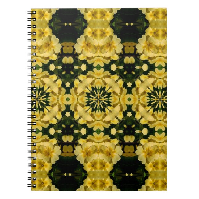 Gult Primrose Flowers Abstrakt Art bärbar dator Anteckningsbok Med Spiral (Framsidan)
