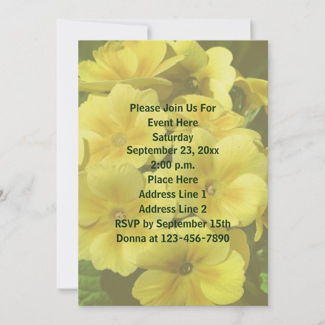 Gult Primrose Flowers Inbjudningar (Framsida)