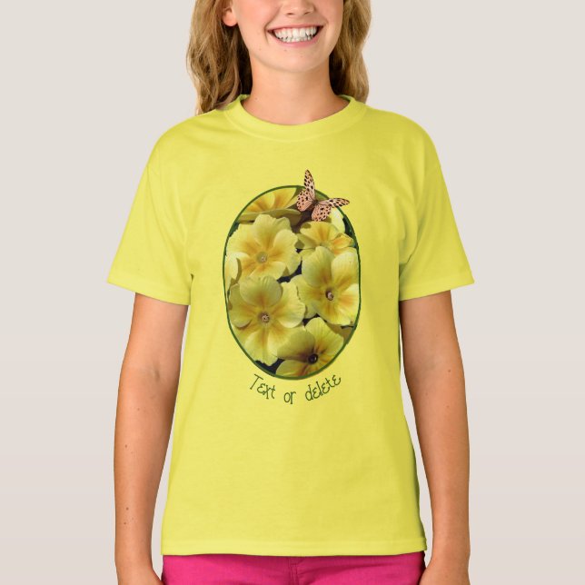 Gult Primrose Flowers och Butterfly Personlig T Shirt (Framsida)