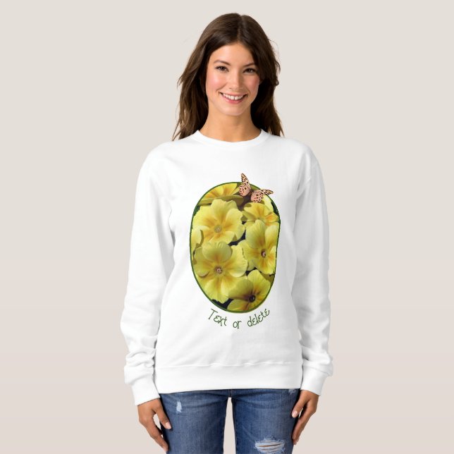 Gult Primrose Flowers och Butterfly Personlig T Shirt (Hel framsida)