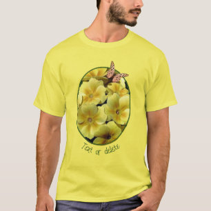 Gult Primrose Flowers och Butterfly T Shirt