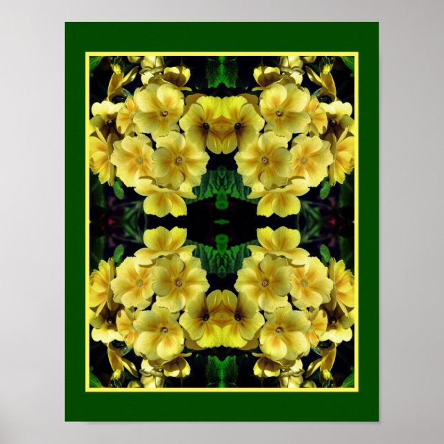 Gult Primrose Vår blommor Abstrakt Poster (Framsidan)