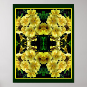 Gult Primrose Vår blommor Abstrakt Poster