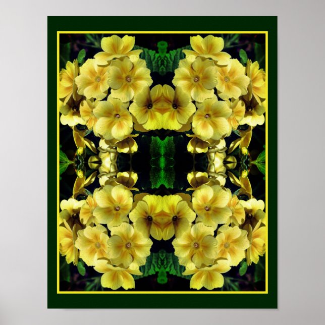 Gult Primrose Vår blommor Abstrakt Poster (Framsidan)