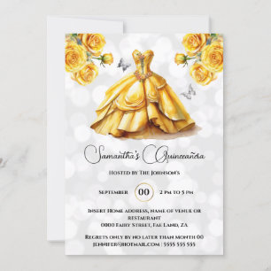 Gult princess Quinceañera fantasy ballgown ro Inbjudningar