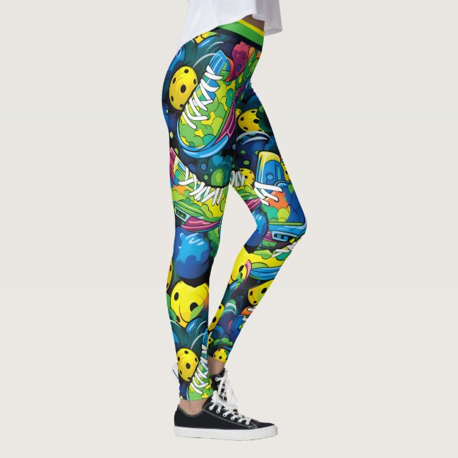 Gult Psychedeliska pickleballonger Leggings (Höger)
