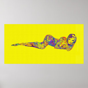 gult psykodelisk snurrflicka poster