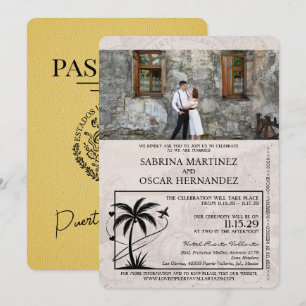 Gult Puerta Vallarta Passport Bröllop Inbjudningar