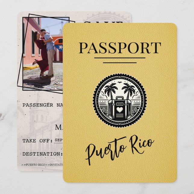 Gult Puerto Rico Passport Spara Datumet (Fram/baksida)