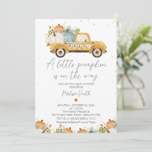 Gult Pumpkin Lastbil Heart Baby Shower Inbjudningar