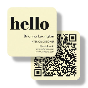 Gult   QR-kod Social Media Hej Fyrkantigt Visitkort