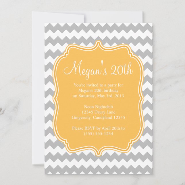 Gult Quatrefoil Chevron Birthday Inbjudan (Framsida)