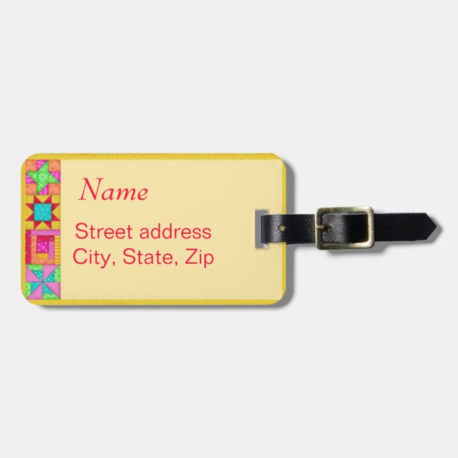 Gult Quilt Block Loggage eller Sewing Maskin Märkr Bagagebricka (Horisontell Framsida)