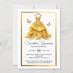 Gult Quinceañera ballgown guld butterfly elegant Inbjudningar