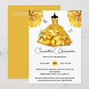Gult Quinceañera ballgown peony blommigt blommor Inbjudningar