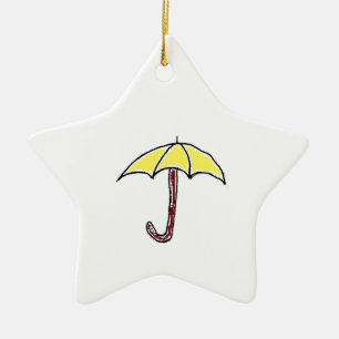 Gult Rain eller Sunny Day Umbrella Tecknad Julgransprydnad Keramik