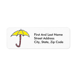 Gult Rain eller Sunny Day Umbrella Tecknad Returadress Etikett