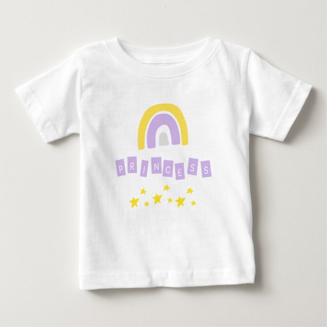 Gult Rainbow Princess Stars Flicka T-Shirt (Framsida)