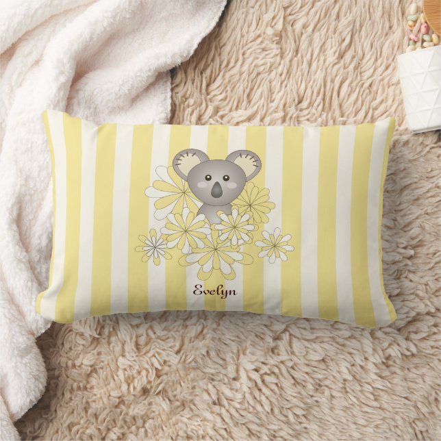 Gult Rand Cute Baby Koala Barnens rum Lumbarkudde (Filt)