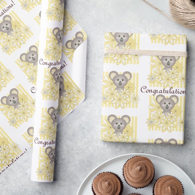 Gult Rand Koala Baby Shower/Barns födelsedag Presentpapper (Skapare uppladdad)