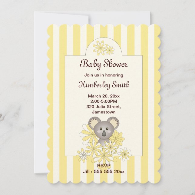 Gult Rand Koala Gender Neutral Baby Shower Inbjudningar (Framsida)