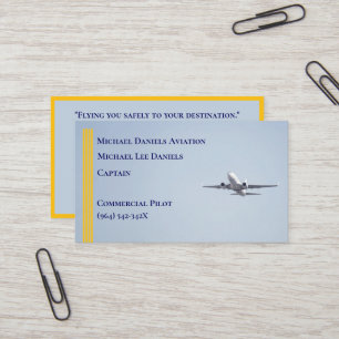 Gult Rand Kommersiella flygplanskapten Pilot Visitkort