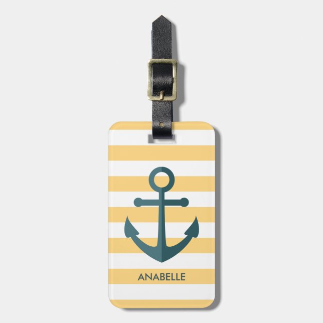 Gult Rand och blå ankare Bagagebricka (Vertikal Framsida)