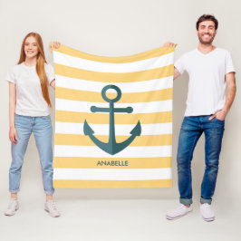 Gult Rand och blå ankare Fleecefilt