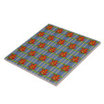 Gult Rand på Blue med Amaryllis Ceramic Tile Kakelplatta<br><div class="desc">Den här keramiska plattan har originalgrafik av ZoeSPEAK,  en mönster av smör gult rand med sage grönt band vävda genom,  på en kornblomma,  med Zoes originalfoto av en orange amaryllis-blomma placerad på trellis "under hela designen. Om man tar prov från det förflutna är utformningen eksetisk.</div>