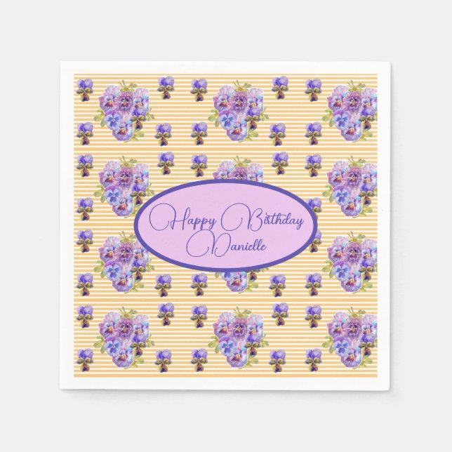 Gult Rand Shabby chic blommigt Serviette Napkins Pappersservett (Framsidan)