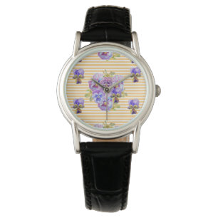 Gult Rand Shabby Pansy blommigt blomma Armbandsur
