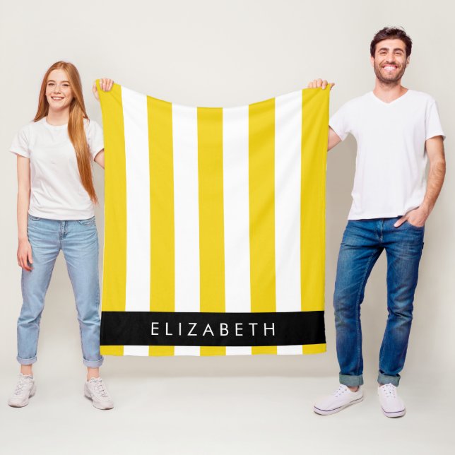Gult Rand, Stripe Mönster, Linjer, Ditt namn Fleecefilt (På plats)