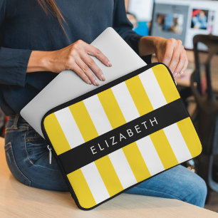 Gult Rand, Stripe Mönster, Linjer, Ditt namn Laptop Fodral