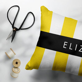 Gult Rand, Stripe Mönster, Linjer, Ditt namn Prydnadskudde