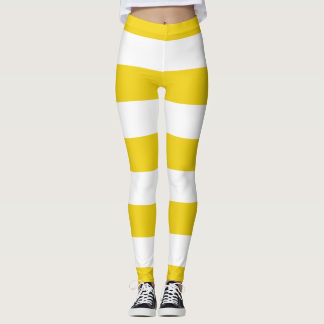 Gult Rand, Vita Rand, Stripe Mönster Leggings (Framsida)