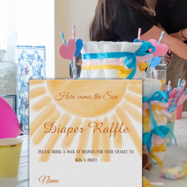 Gult Ray Sunshine Diaper Raffle Baby Shower Game Tilläggskort (Skapare uppladdad)